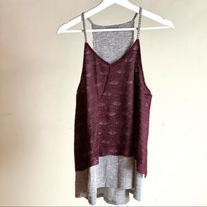 Size S Maroon and Grey Warehouse One Top